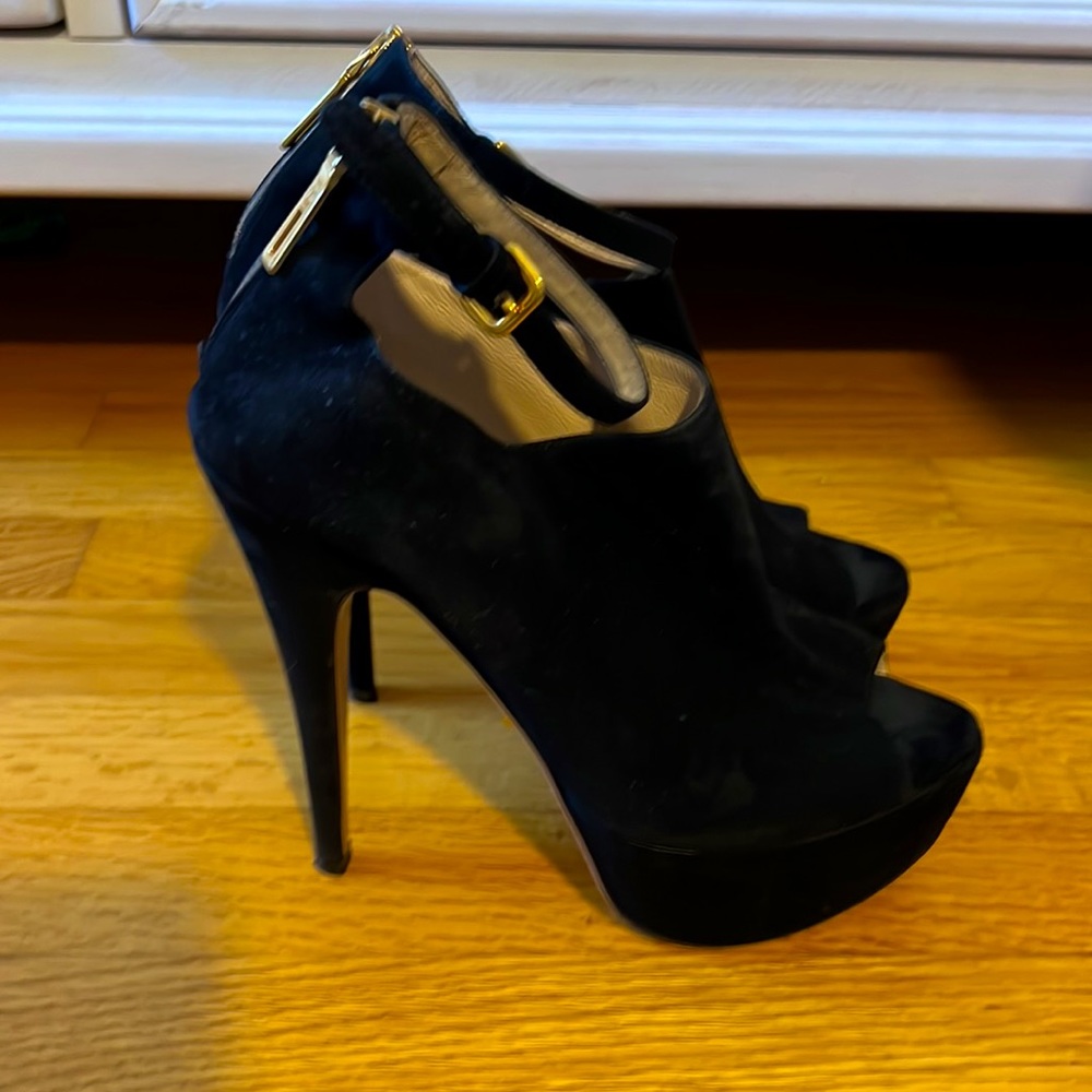 Prada Peep-Toe Suede Platform Ankle Boots - Picture 3 of 9